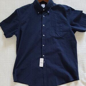 NWT Brooks Brothers Stretch Cotton Seersucker Button-Down Short-Sleeve Shirt - L